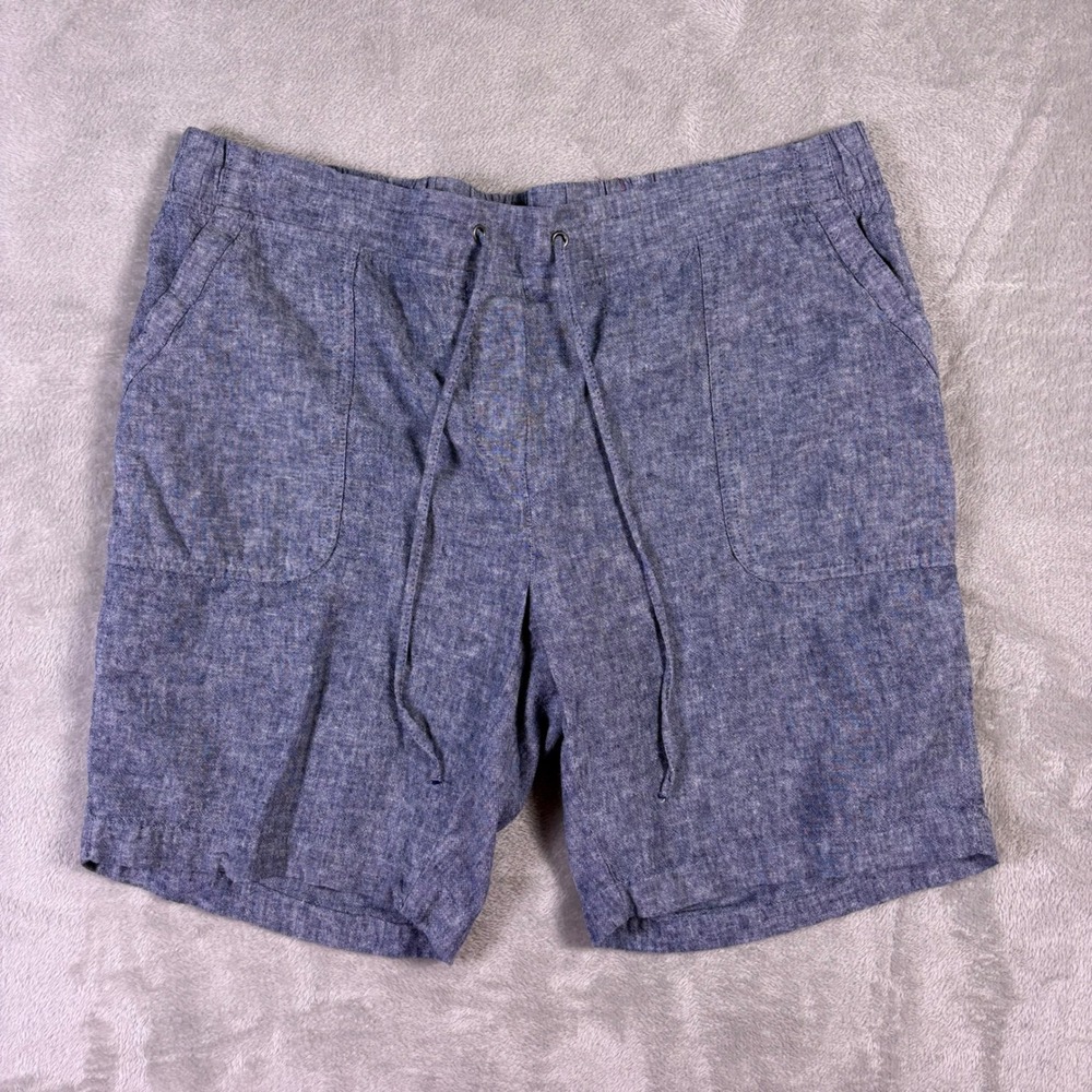 Talbots‎ Plus Womens 14W Blue Chambray Linen Cotton Drawstring Pull On Shorts